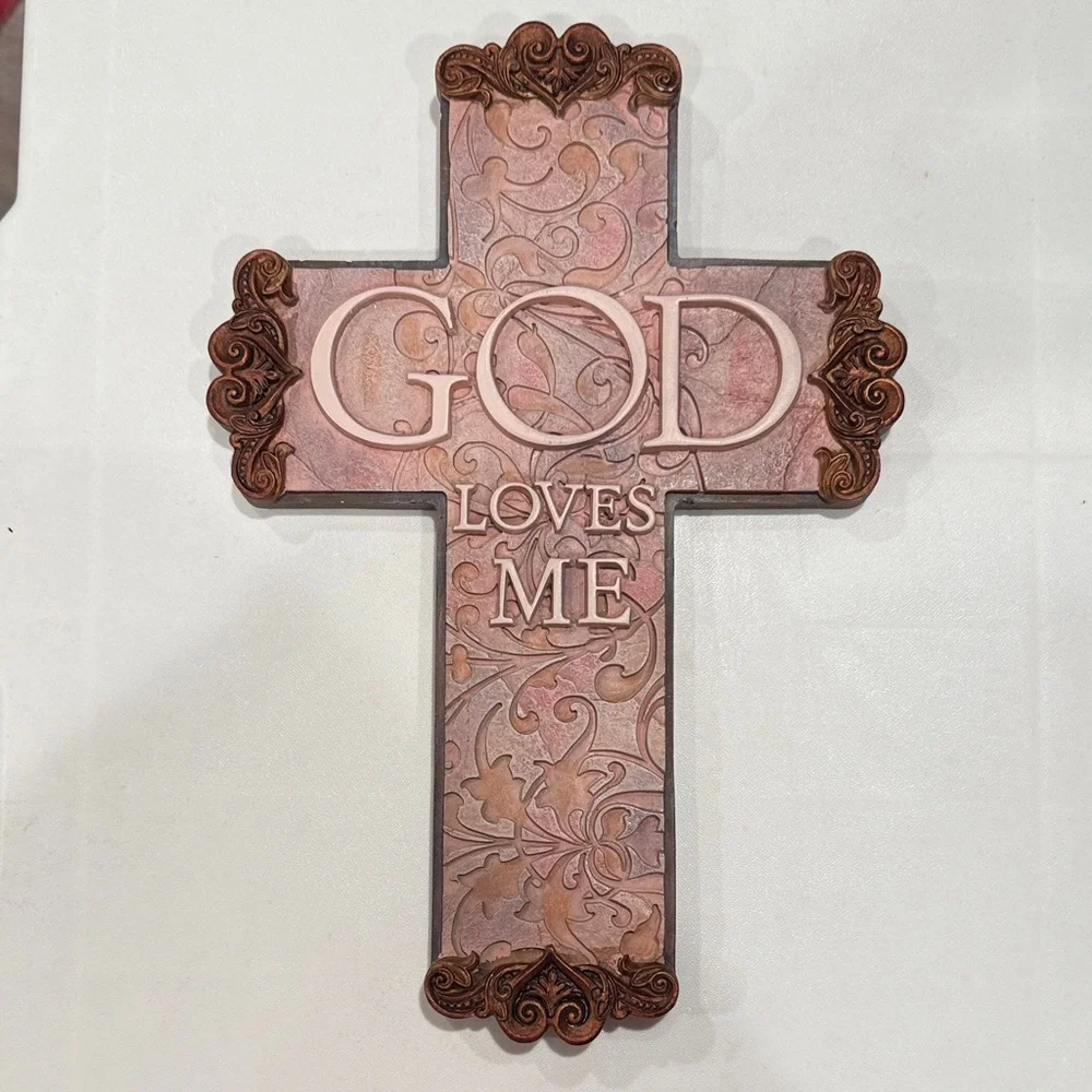 Decorative Brown and Pink Wall Cross